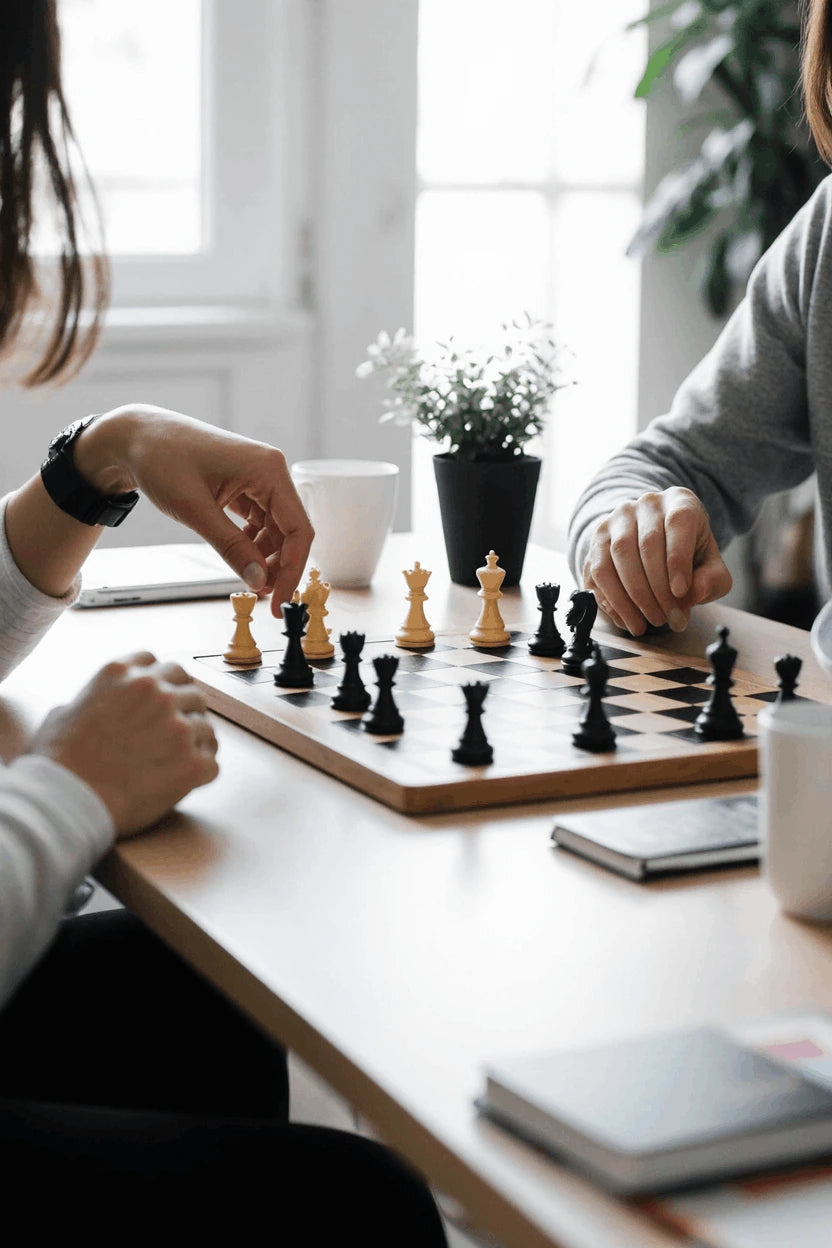 Échiquier pliable en bois massif dans intérieur lumineux
