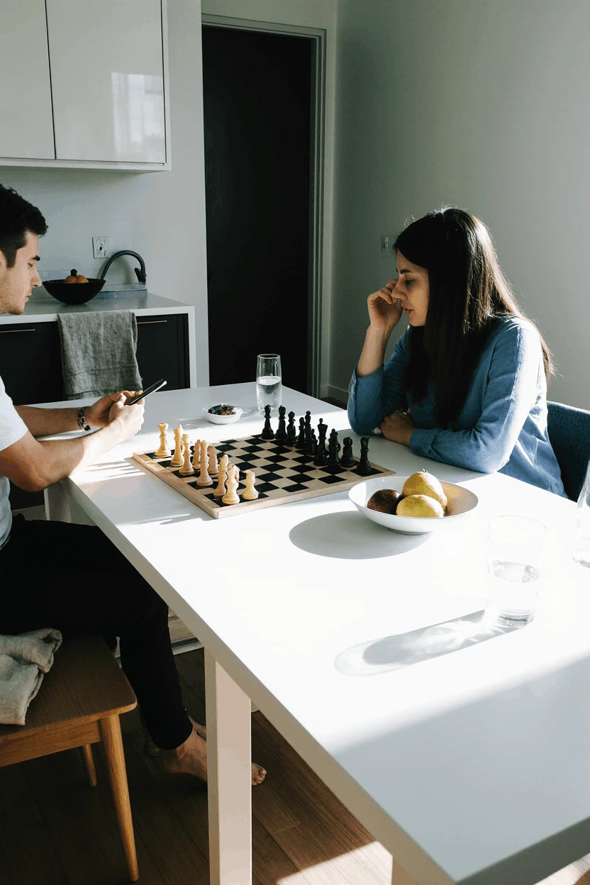 Photo smartphone d’un jeu d’échecs en bois massif