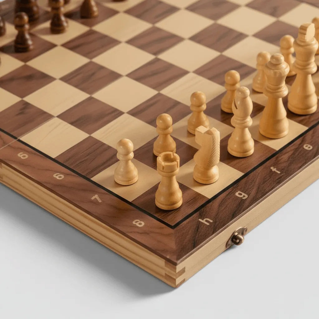Détail plateau échiquier bois classique