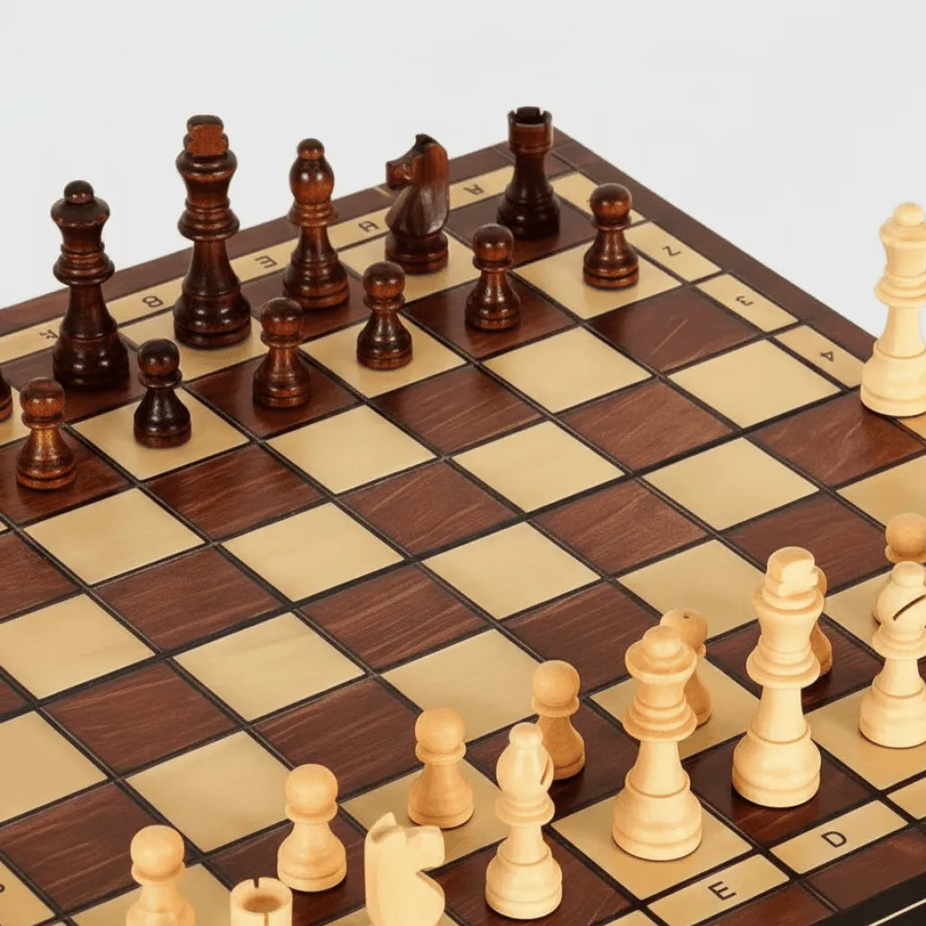 Échiquier Signature en bois pièces disposées